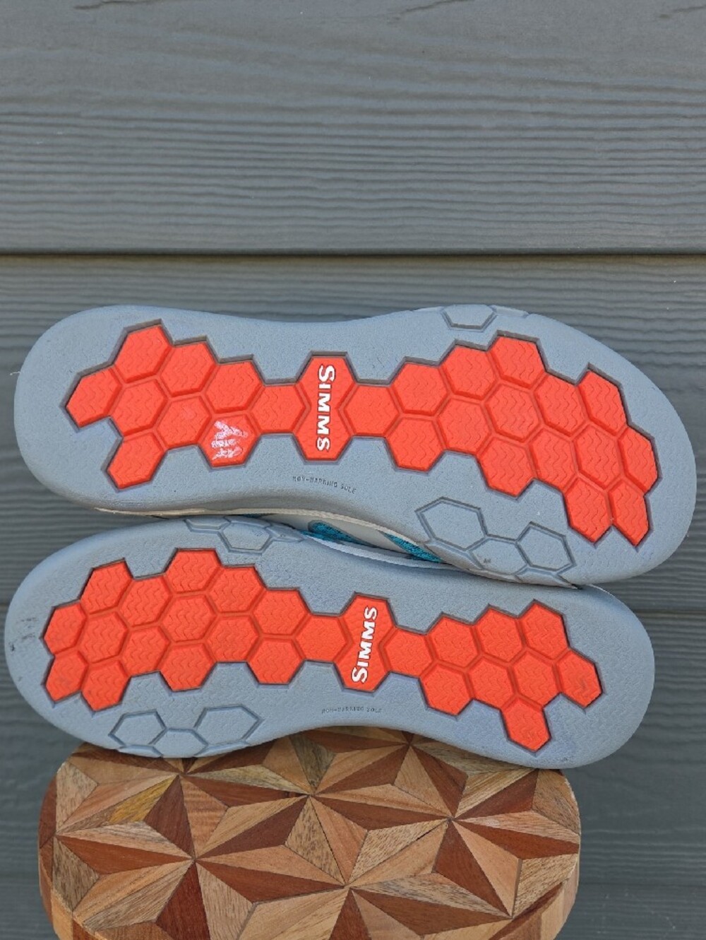 Simms Aqua Blue & White Water Shoes with Coral Accents - Picture 2 of 4